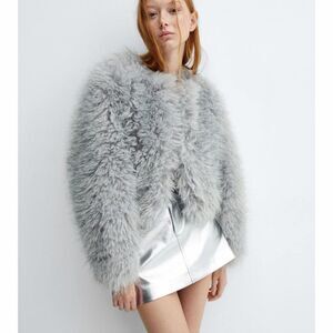 Mango Gray Faux Fur Jacket size M